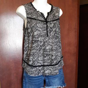 Lucky Black & White Crochet Print Tank Top M